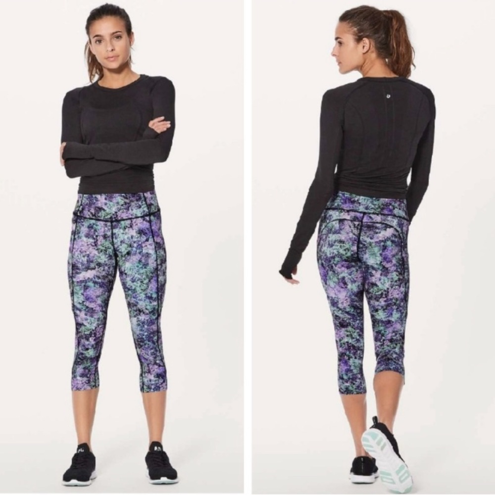 Lululemon Fast & Free Crop II Nulux 19" Vivid Vision Multi Black size 4 W6AKIS